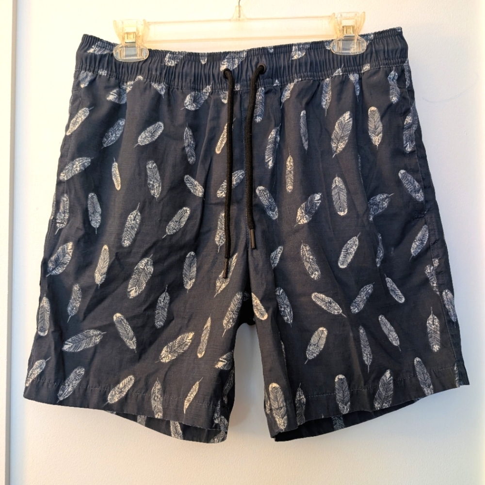 Feather Print Swim Trunks, Navy